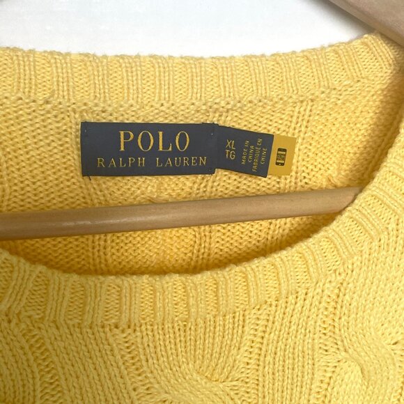Polo Ralph Lauren Mens XL Yellow Cable Knit Cotton Crewneck Sweater Pony NWOT - Picture 4 of 9